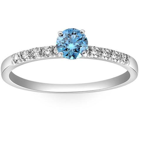 VS 1/2Ct Round Cut Blue Diamond Engagement Ring in White Gold