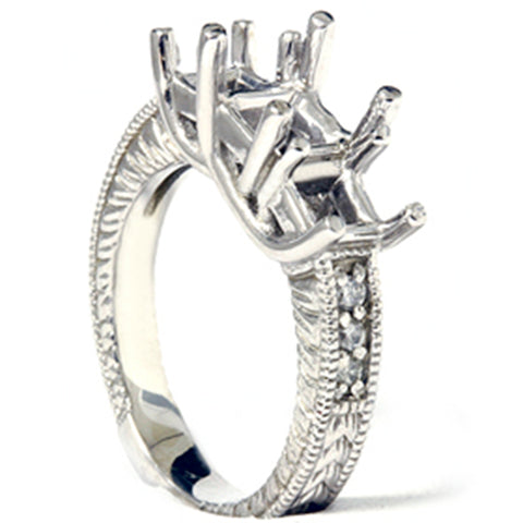 1/5ct Diamond Princess Cut Hand Engraved Mounting 14K