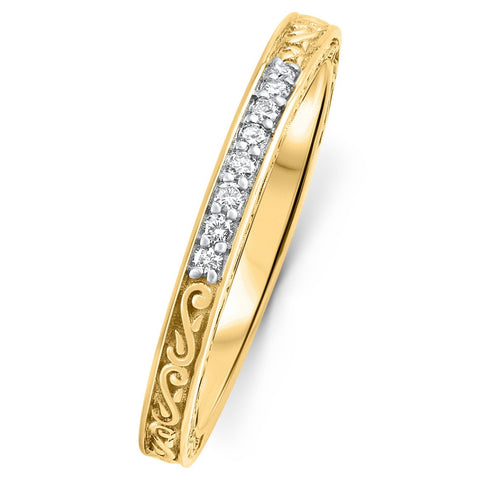 Stackable Diamond Wedding Ring Scroll Pattern Band 14k Gold Lab Grown