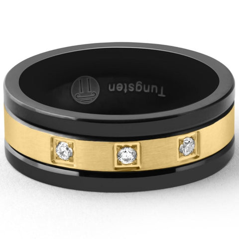 Men's Black & Gold Plated Tungsten 8mm Lab Created Diamond Wedding Band