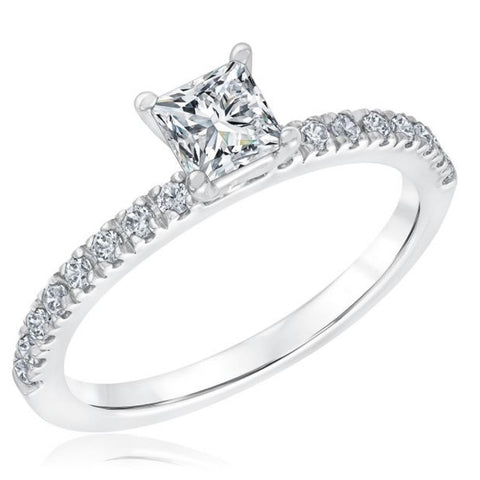 F/VS 1 Ct Princess Cut Diamond Engagement Ring White Gold Lab Grown