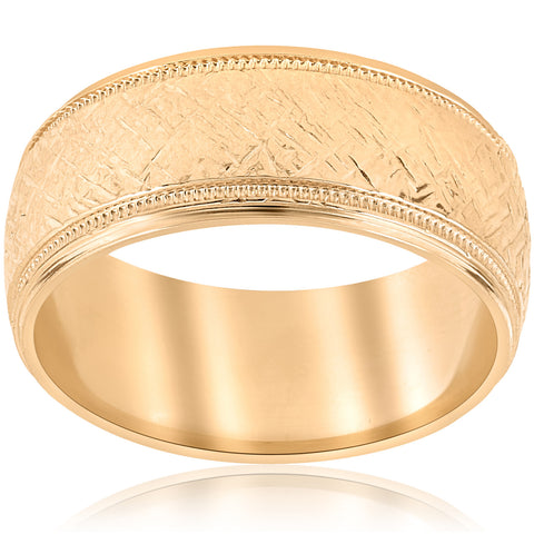 10k Yellow Gold Men's Comfort-Fit Wedding 8MM Band With Etched Finish