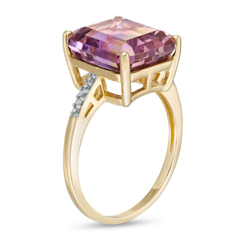 7 Ct Emerald Cut Amethyst Diamond Ring in 10k Yellow Gold Band