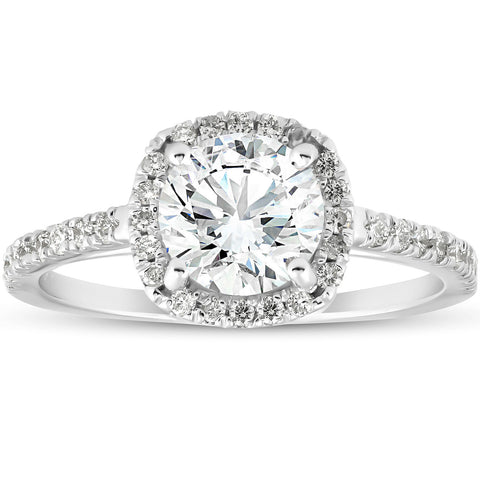 G/VS 1 3/4Ct Moissanite & Lab Grown Diamond Halo Engagemeng Ring 14k White Gold