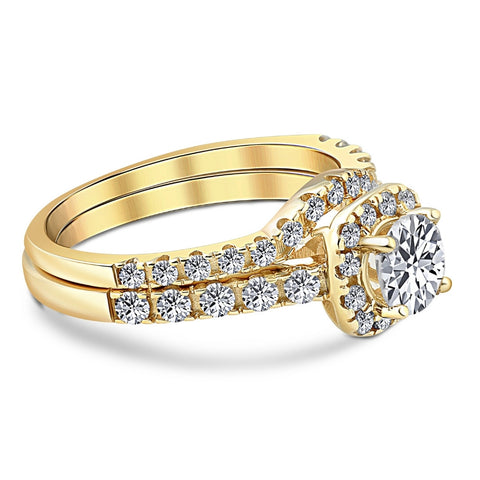 1 1/4 Ct Diamond Cushion Halo Engagement Wedding Ring Set 14k Yellow Gold