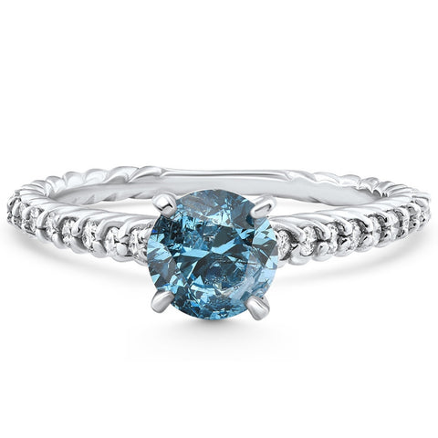 1Ct Blue Diamond Engagement Ring 14k White Gold Lab Grown