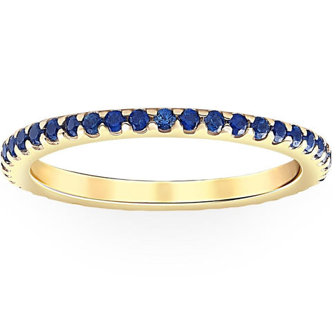 3/4 Ct Genuine Blue Sapphire Eternity Ring Stackable Band 10k Yellow Gold