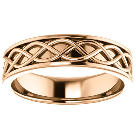 Mens 14k Rose Gold 6MM Woven Comfort Fit Wedding Band