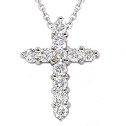 1ct Diamond Cross Pendant 14K White Gold 1" Tall