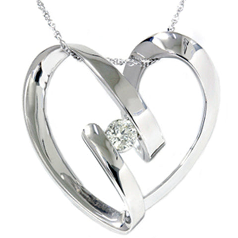 1/4ct Unique Heart Shaped Diamond Pendant Solid 14K White Gold