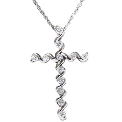 1/4ct Round Curve Fancy Diamond Cross Pendant 14K White Gold