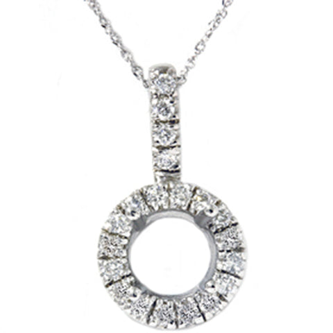 White Gold 1/4ct Pave Have Solitaire Diamond Semi Mount Pendant