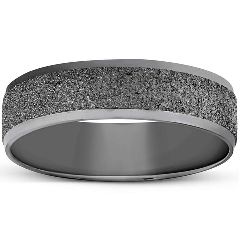 Mens 10K Black Gold Textured Wedding Band