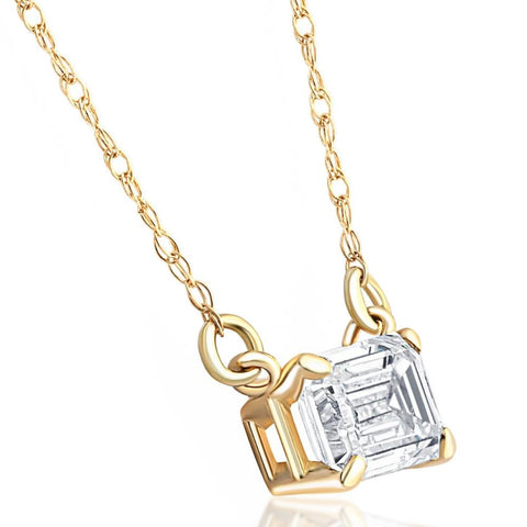 VS 3/4 Ct Emerald Cut Sideways Lab Grown Diamond Pendant 14k Gold Necklace