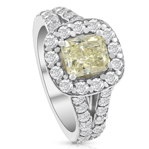 3 3/4Ct Fancy Yellow Cushion Diamond Halo Engagement Ring 10k White Gold