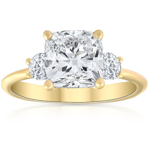 G/VS 3.50Ct Cushion & Round Cut Moissanite Engagement Ring 14k Yellow Gold