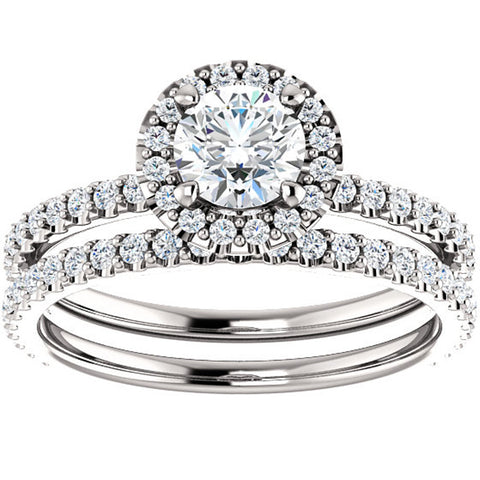 1 1/10 Ct Diamond Halo Engagement Wedding Ring Set 14k White Gold