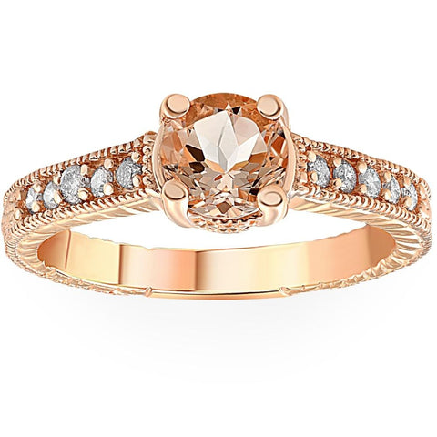 1 Ct Morganite & Diamond   Engagement Anniversary Ring in 14k Rose Gold