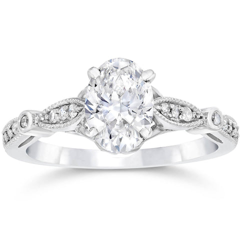 1 1/10ct Oval Diamond   Engagement Ring Solitaire 14K White Gold Enhanced