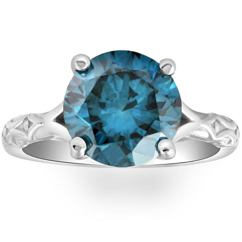 VS 3Ct Blue Diamond Solitaire Engagement Ring Lab Grown in White Gold