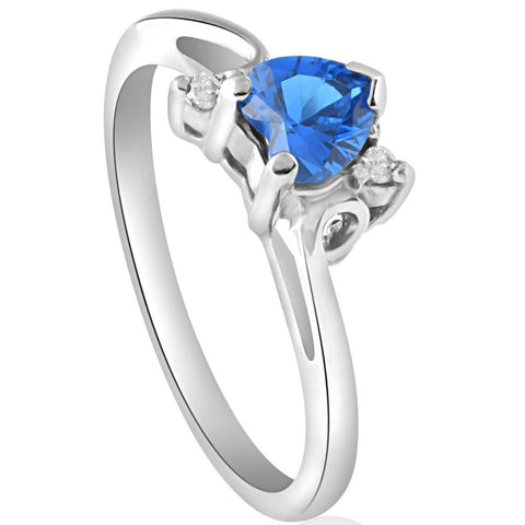 1/3Ct Heart Shaped Blue Sapphire & Diamond Ring in White, Yellow, or Rose Gold