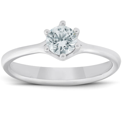 1/2 Ct Diamond Solitaire Engagement Ring 6-Prong 14k White Gold