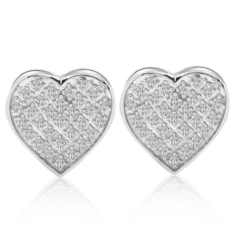 1/4Ct Diamond Heart Studs Screw Back Earrings White or Yellow Gold 10.5mm Wide