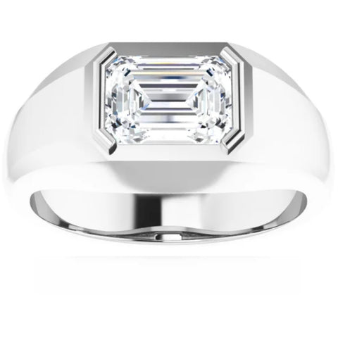 1 3/8Ct Emerald Cut Solitaire Men's Bezel Ring in 14k Gold Lab Grown