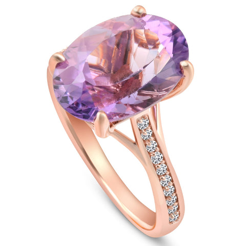 4 1/5Ct TW Amethyst & Diamond Ring in White, Yellow, or Rose Gold