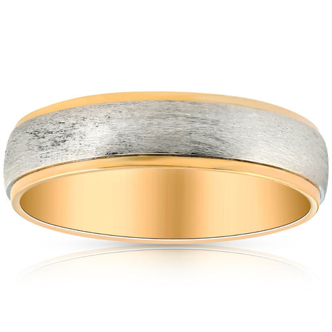 Solid Platinum & 14k Yellow Gold Two Tone 6MM Brushed Ring Mens Wedding Band