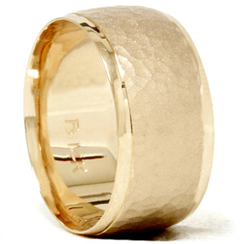 Hammered Beveled Wedding Band 14K Yellow Gold