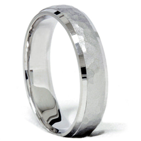 14K White Gold Hammered Comfort Fit Wedding Ring Band