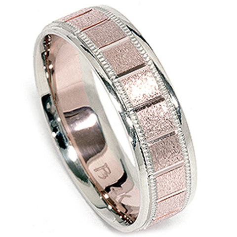 White & Rose Gold Textured Milgrain 6mm Wedding Band