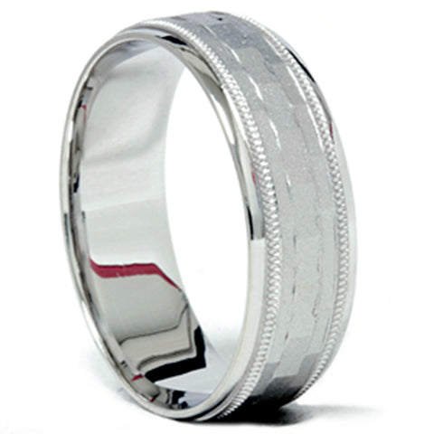 Mens 14K White Gold 7mm Textured Comfort Wedding Band