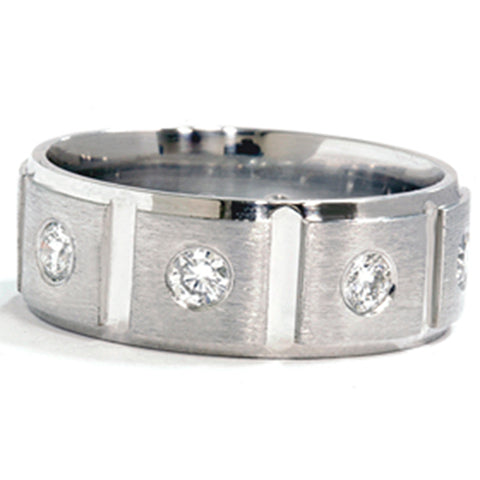 Mens 1ct Diamond Platinum Comfort Fit Wedding Band