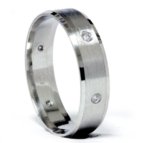 Mens 950 Platinum Brushed Diamond Wedding Band Ring