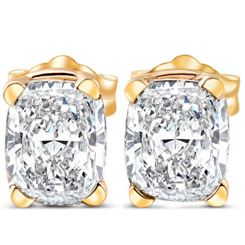 1 - 4 Carat Cushion Cut Diamond Studs 14k White or Yellow Gold Lab Grown