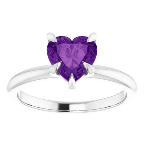 7mm Amethyst Women's Heart Ring in 14k Gold 7mm Tall