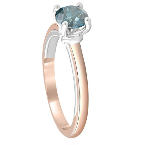 3/4 Ct Blue Diamond Solitaire Two Tone Engagement Ring 14k White & Rose Gold