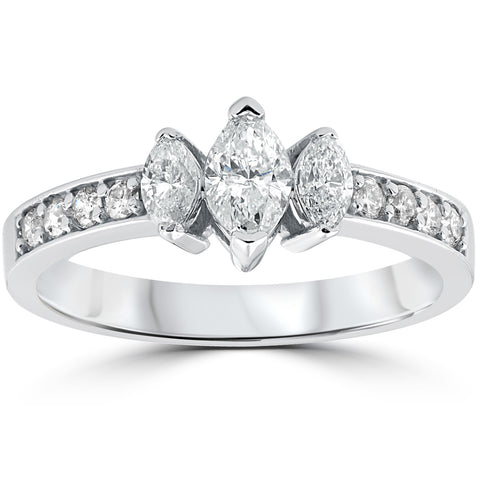 1ct 3-Stone Marquise Diamond Engagement Ring 14K White Gold