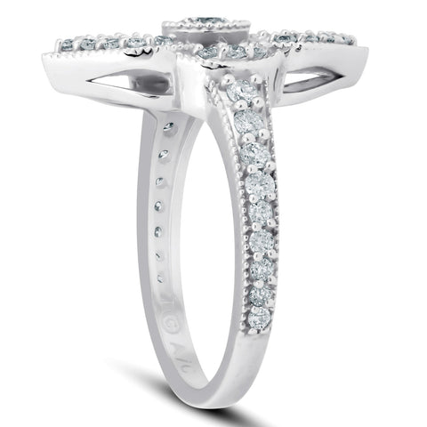 3/4Ct Genuine Diamond Marquise Framed   Designer Cocktail Ring White Gold