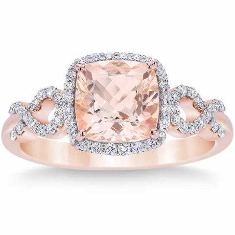 G/SI 2.50 Ct Diamond & Morganite Cushion Halo Ring 10k Rose Gold Lab Grown