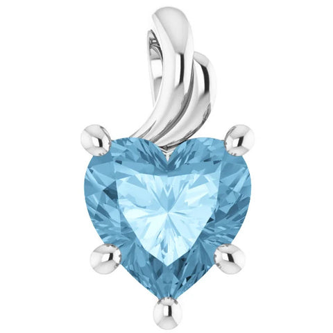 7mm Blue Topaz Women's Heart Pendant in 14k Gold Necklace 5mm Tall