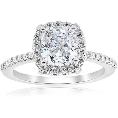 1 3/4ct Cushion Halo Diamond Engagement Ring 14k White Gold Enhanced