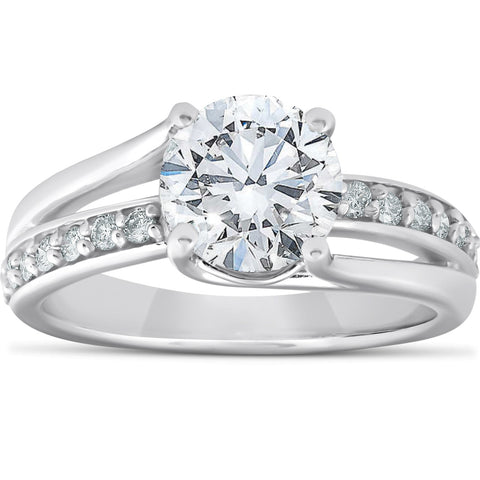 Certified 2.25Ct Round Diamond Engagement Twist Ring 14k White Gold Enhanced