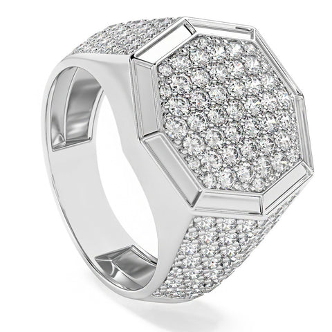 2 1/2Ct Diamond Men's Hexagon Pave Hip Hop Ring in 14k Gold