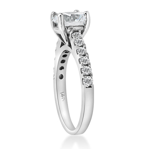 G/SI 1 1/2ct Diamond Solitaire With Accents Round Engagement Ring 14k White Gold