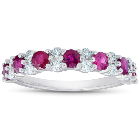 1 1/2 Ct Ruby & Diamond Wedding Ring 14k White Gold