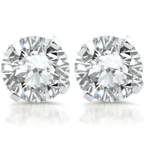 1ct TW Round Diamond Studs 14k White Gold Clarity Enhanced