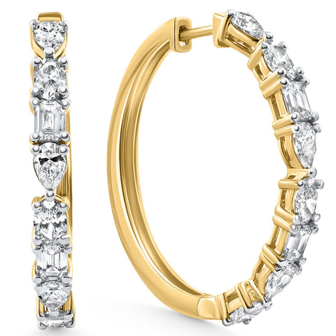 F/VS 4.34 Ct Multi Fancy Shape Diamond Hoops 14k Gold Lab Grown Women's Earrings